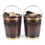 PAIR OF MAHOGANY BRASS BOUND PEAT BUCKETS