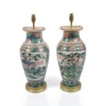 CHINESE QING FAMILLE VERTE VASE STEMMED LAMPS