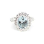 18 CT. WHITE GOLD AQUAMARINE AND DIAMOND RING