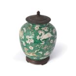 CHINESE QING FAMILLE VERTE VASE STEMMED LAMP