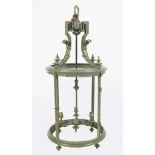 LARGE BRASS & GREEN ENAMELLED HALL LANTERN