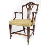 GEORGE III PERIOD MAHOGANY HEPPLEWHITE ARMCHAIR