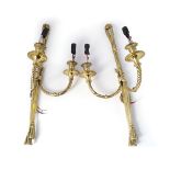 PAIR OF BRASS RIBBON SUSPENDED WALL LIGHTS