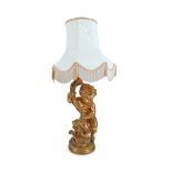 LARGE GILT WOOD CHERUB STEMMED TABLE LAMP