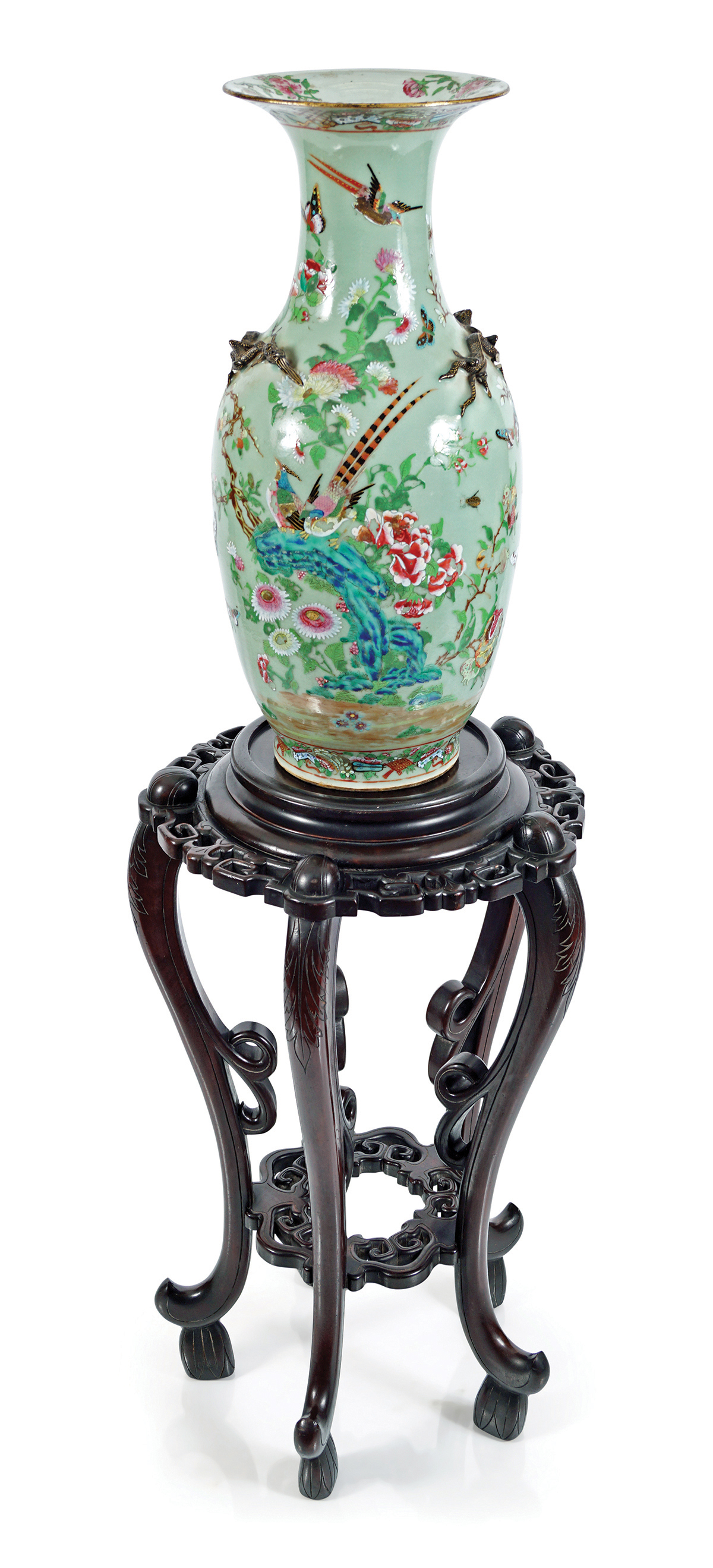 19TH-CENTURY CHINESE CELADON POLYCHROME VASE