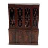 MINIATURE GEORGE III MAHOGANY BREAKFRONT BOOKCASE