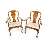 PAIR OF 19TH-CENTURY WALNUT ELBOW CHAIRS