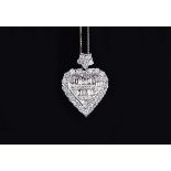 18 CT. WHITE GOLD HEART BAGUETTE DIAMOND PENDANT