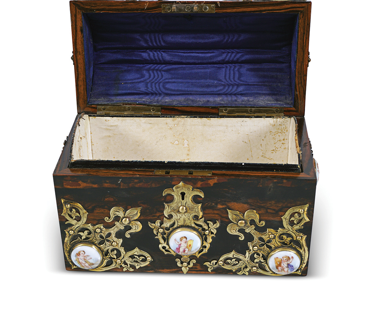 19TH-CENTURY BRASS MOUNTED & PORCELAIN INSET BOX - Image 3 of 3