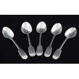 FIVE 19TH-CENTURY IRISH SILVER RATTAIL TEASPOONS