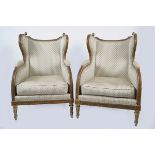 PAIR 19TH-CENTURY CARVED GILTWOOD WINGBACK CHAIRS