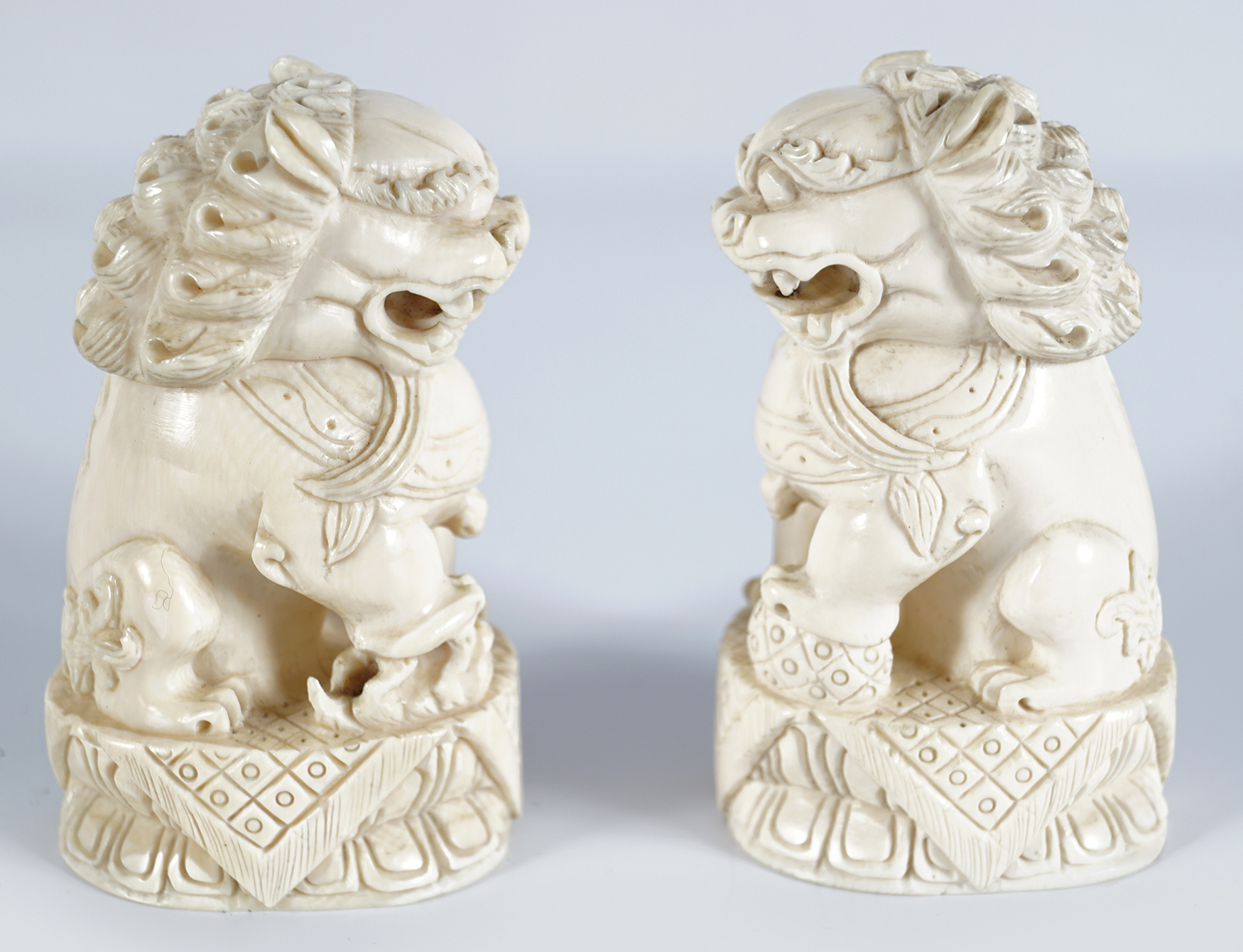 PAIR OF QING CHINESE IVORY FOO DOGS - Image 2 of 3