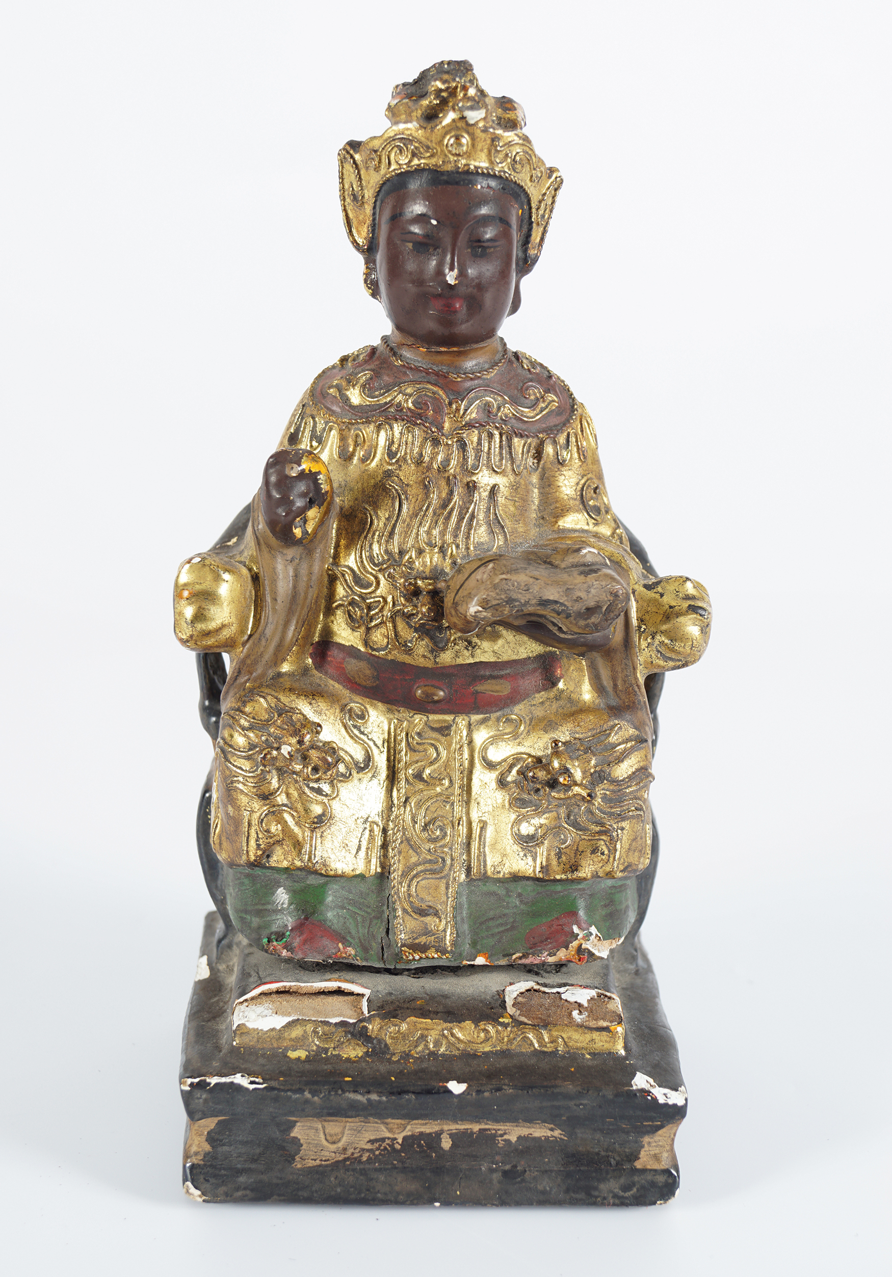 CHINESE QING POLYCHROME IMPERIAL FIGURE