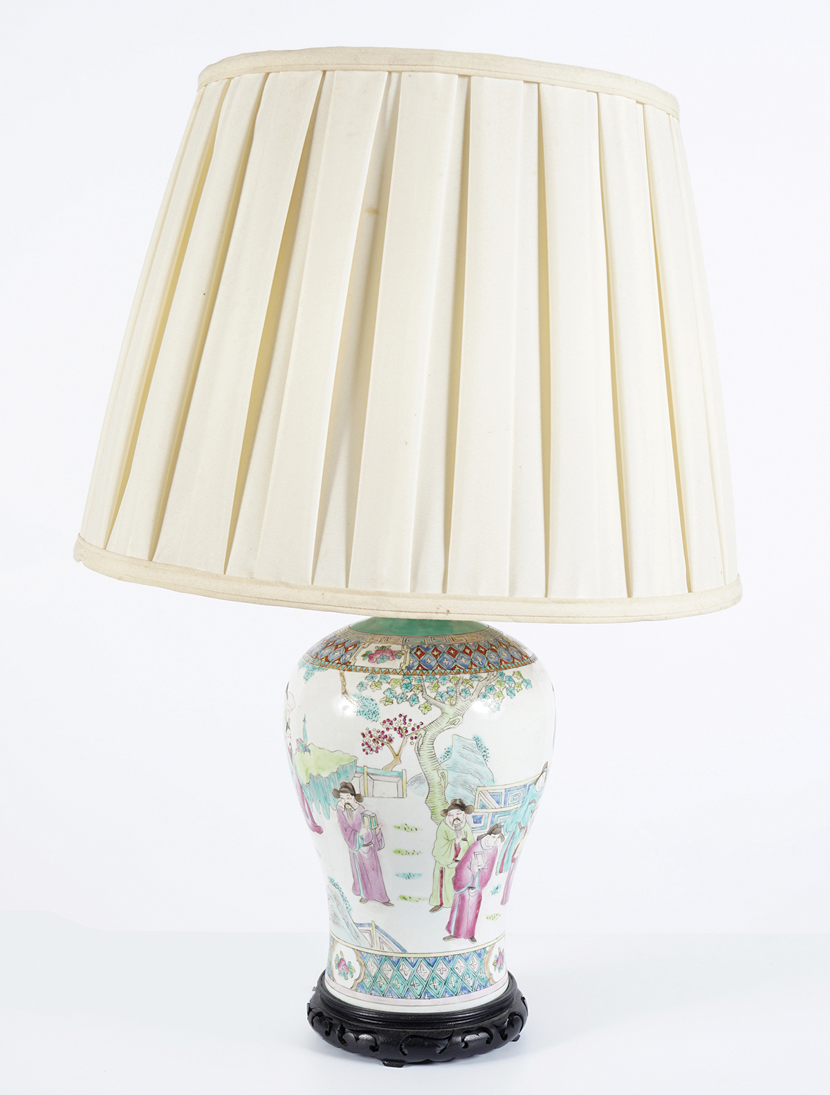 CHINESE FAMILLE ROSE VASE STEMMED TABLE LAMP