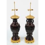 PAIR OF JAPANESE BRONZE VASE STEMMED TABLE LAMPS