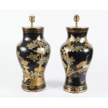 PAIR JAPANESE LACQUERED VASE-STEMMED TABLE LAMPS