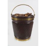 LARGE MAHOGANY AND BRASS BOUND PEAT BUCKET