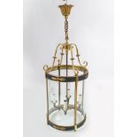 LARGE EDWARDIAN BRASS AND ENAMELLED HALL LANTERN