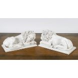 PAIR OF LIBRARY MOULDED RECUMBENT LIONS