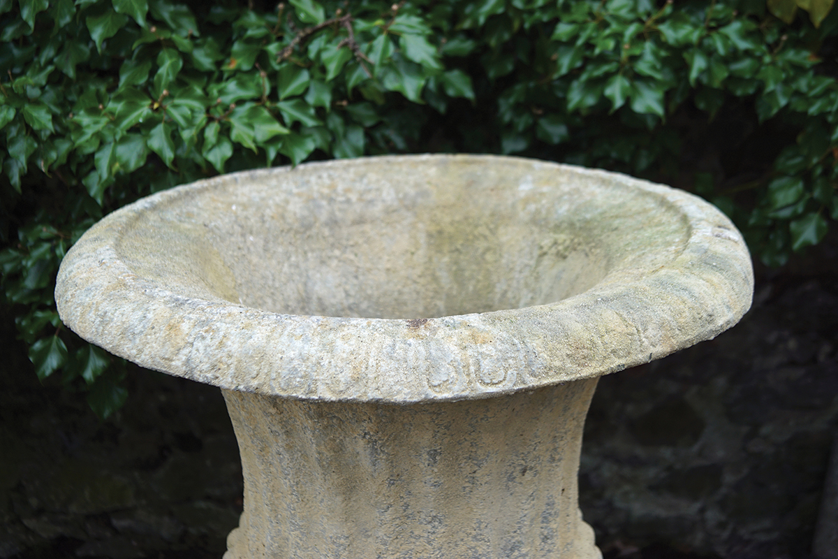 PAIR OF ITALIANATE STONE URNS - Image 4 of 4