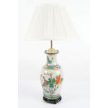 CHINESE POLYCHROME VASE STEMMED TABLE LAMP