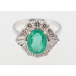 18CT WHITE GOLD, COLOMBIAN EMERALD & DIAMOND RING