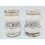 2 GLAZED POTTERY APOTHECARY JARS