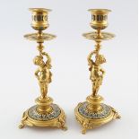 PAIR OF 19TH-CENTURY ORMOLU AND ENAMELLED CANDLESTICKS