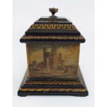 19TH-CENTURY LACQUERED AND PAINTED TEA CADDY