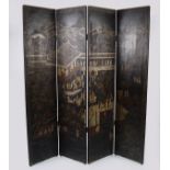 19TH-CENTURY CHINESE LACQUERED FOUR-FOLD SCREEN