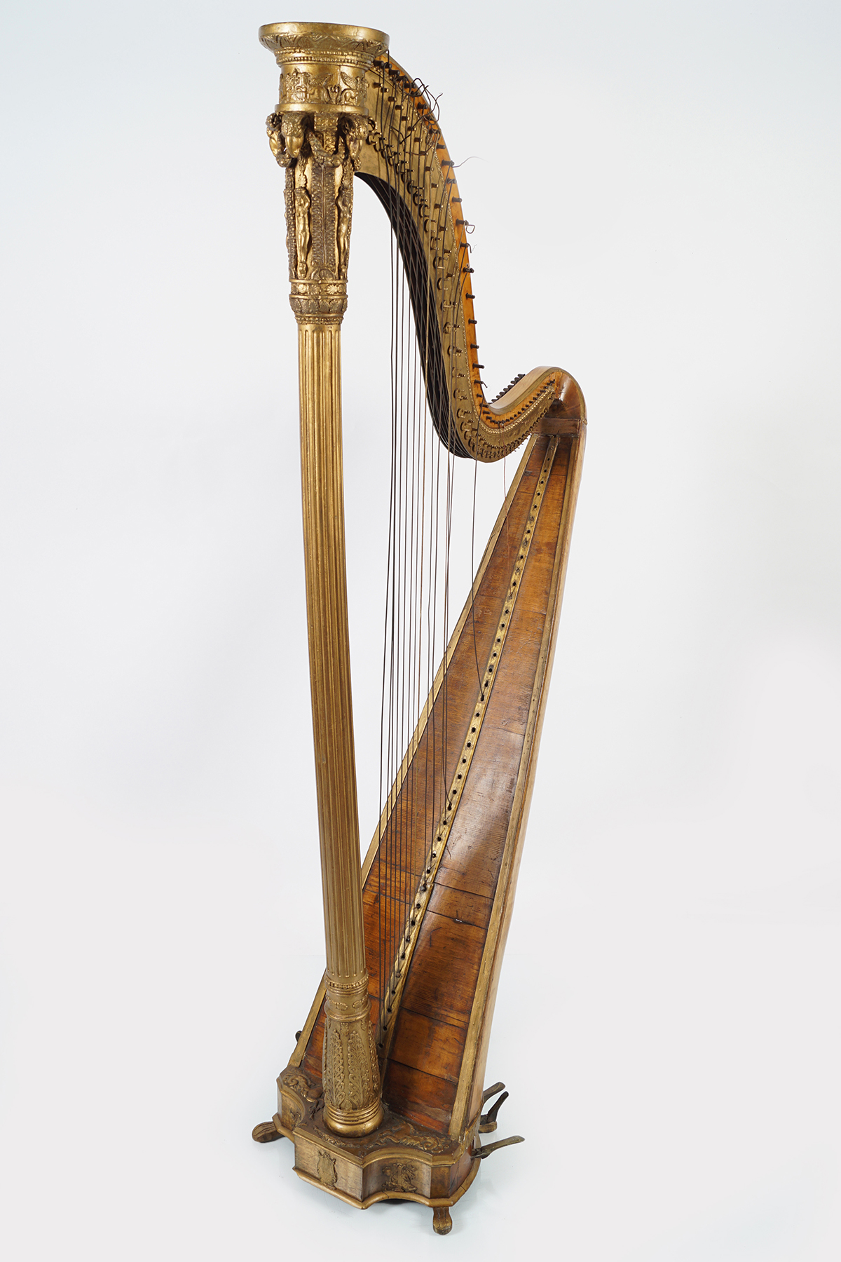 19TH-CENTURY WALNUT AND PARCEL GILT CONCERT HARP - Image 5 of 7