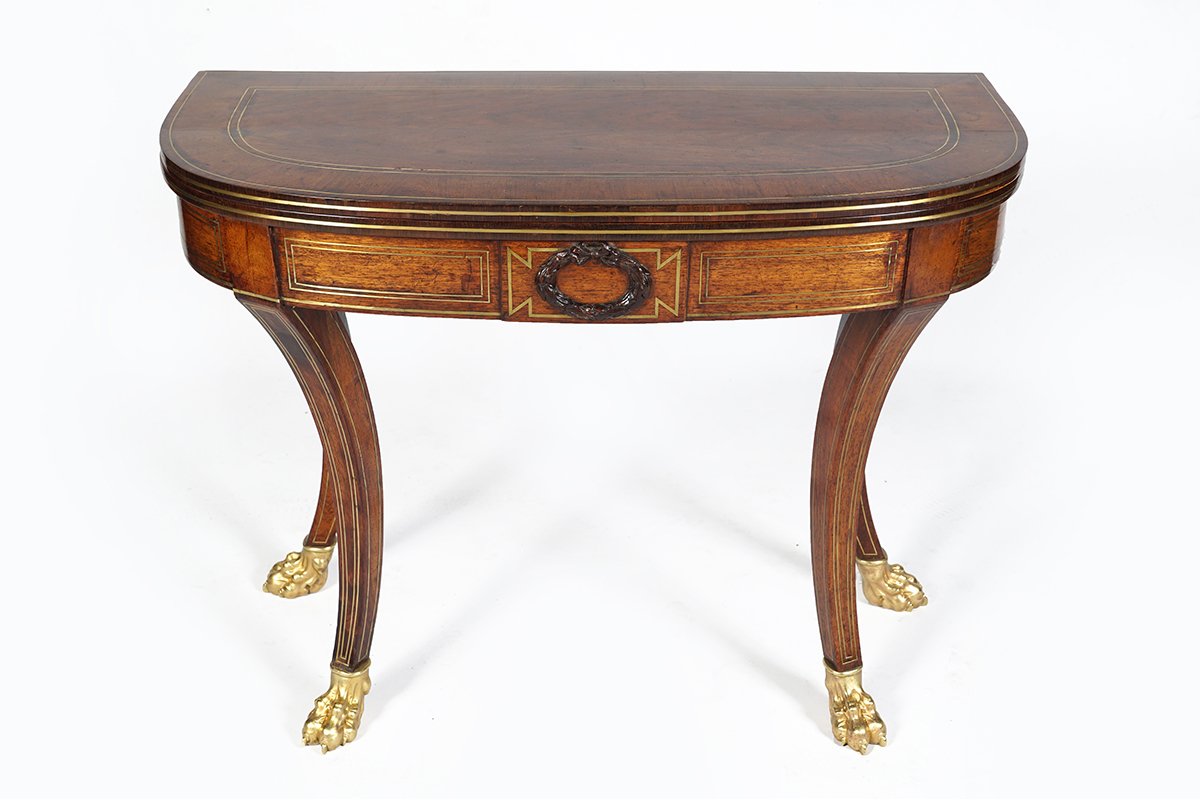 REGENCY PERIOD ROSEWOOD AND BRASS INLAID GAMES TABLE