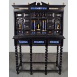 19TH-CENTURY ITALIAN EBONY PIETRA DURA AND ORMOLU CABINET ON STAND