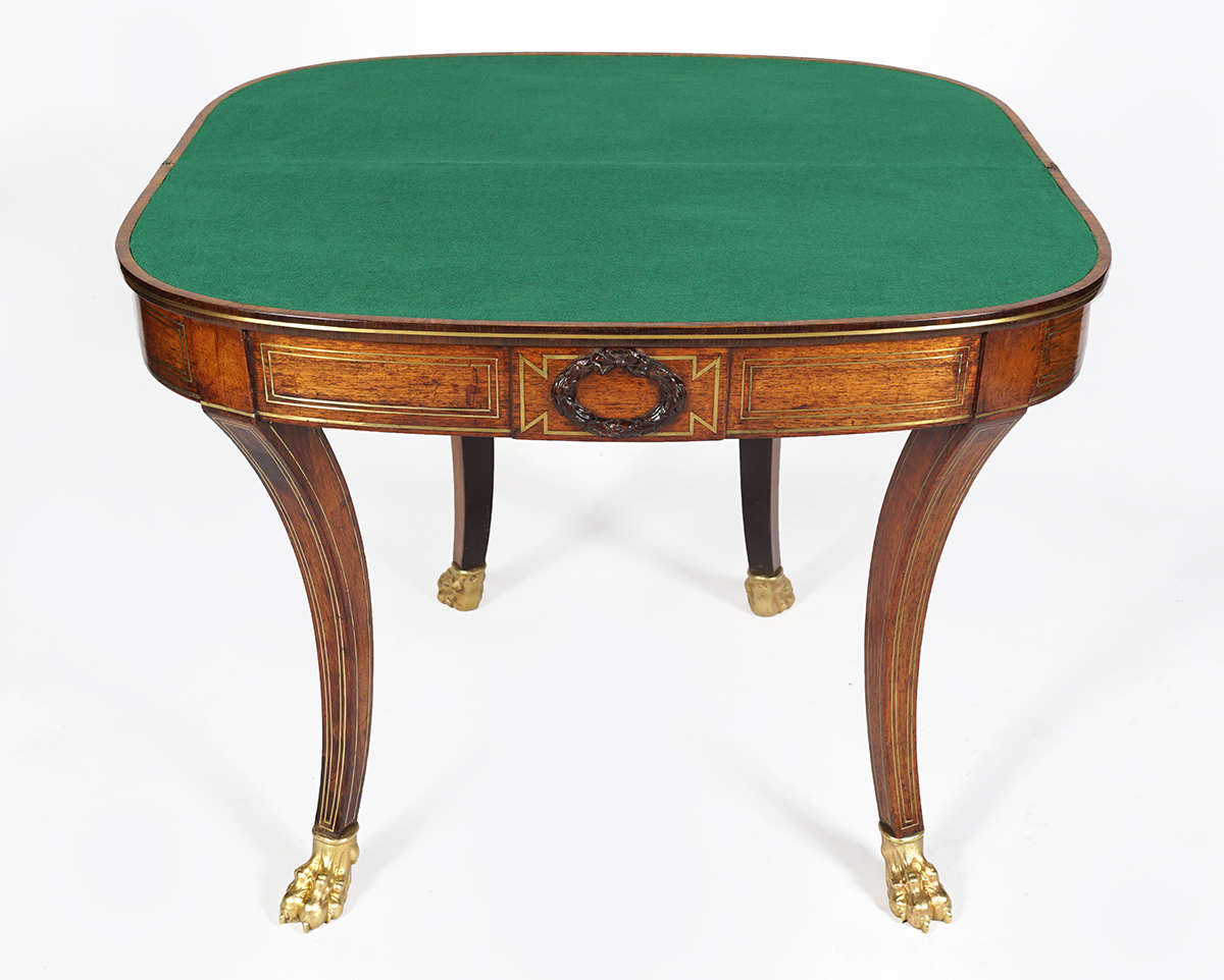 REGENCY PERIOD ROSEWOOD AND BRASS INLAID GAMES TABLE - Image 6 of 8