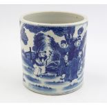 CHINESE QING PERIOD BLUE AND WHITE BRUSH POT