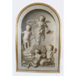LARGE 19TH-CENTURY EN GRISAILLE ARCHED PANEL