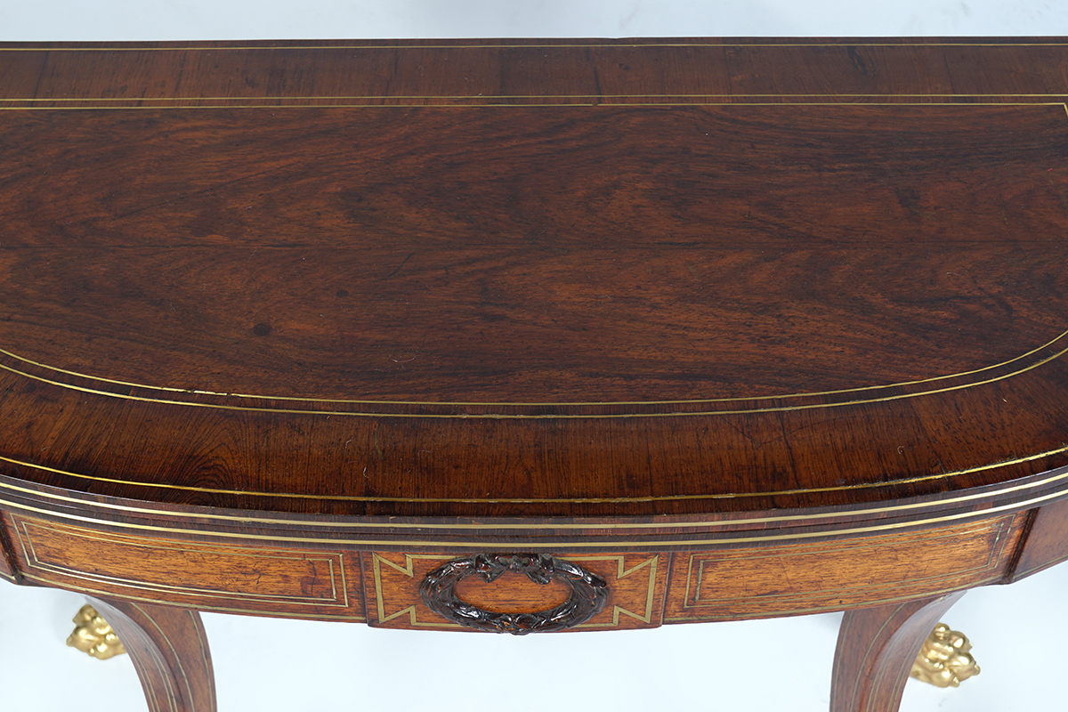 REGENCY PERIOD ROSEWOOD AND BRASS INLAID GAMES TABLE - Image 4 of 8
