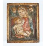 EARLY POLYCHROME CARVED WOOD AND GESSO PLAQUE