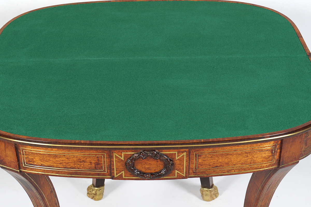 REGENCY PERIOD ROSEWOOD AND BRASS INLAID GAMES TABLE - Image 7 of 8