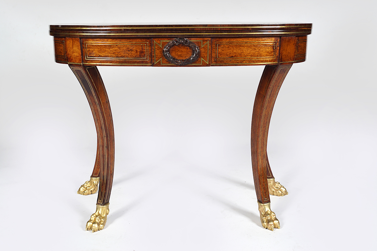 REGENCY PERIOD ROSEWOOD AND BRASS INLAID GAMES TABLE - Image 2 of 8