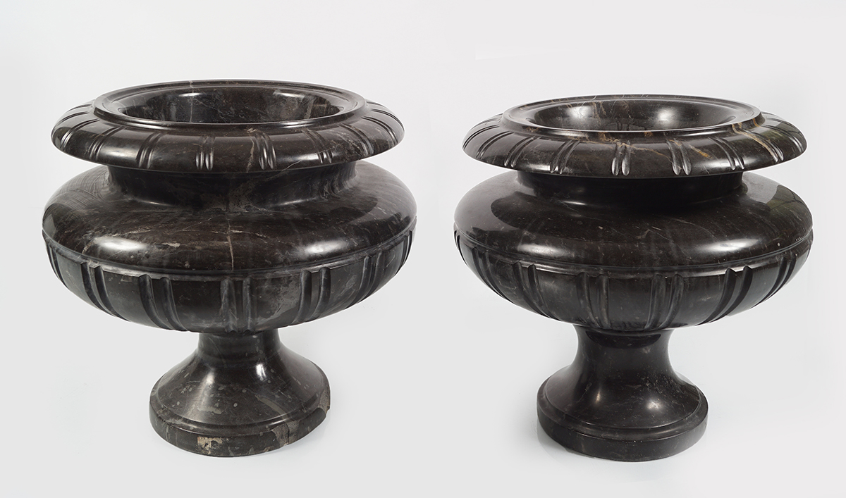 PAIR 19TH CENTURY GREEN MARBLE URNS