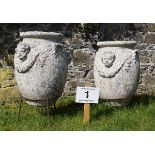 PAIR OF CHERUB DECORATED TERRACOTTA POTS