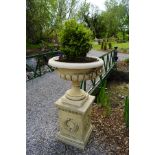 PAIR OF ITALIANATE STONE CLASSICAL URNS