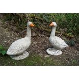 PAIR OF MOULDED STONE GEESE