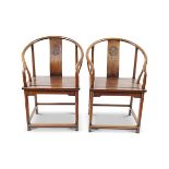 PAIR OF CHINESE QING HARDWOOD CEREMONIAL CHAIRS