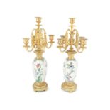 PAIR OF FAMILLE VERTE ORMOLU CANDELABRAS