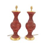 PAIR OF CHINESE QING CINNABAR LACQUER VASES