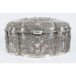 LARGE EMBOSSED SILVER OVAL JEWELLERY CASKET