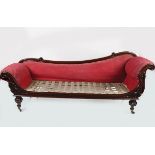 WILLIAM IV MAHOGANY SCROLL END LIBRARY SETTEE