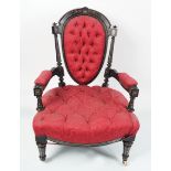 19TH-CENTURY ORNATE FRENCH EBONY ARMCHAIR